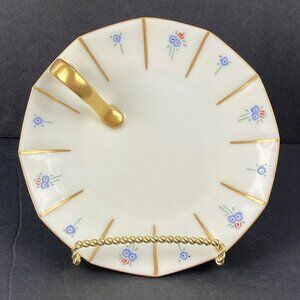 Nappy Plate Candy Trinket Dish Stripes Flowers White Gold Marked Germany Round